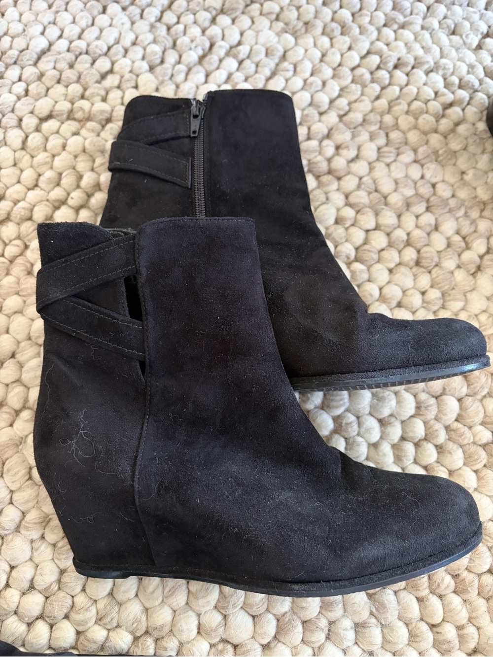 Stuart Weitzman Black Suede Wedge Ankle Boots